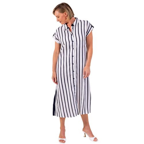 See Saw 100% Linen Ll Collared Btn Thru Dress